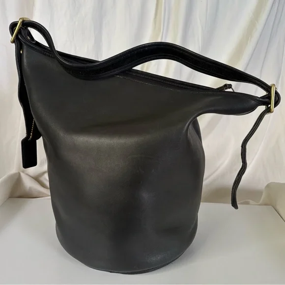 Coach 1970’s Black Leather Duffle Feed Sack Made in New York City - Picture 3 of 16